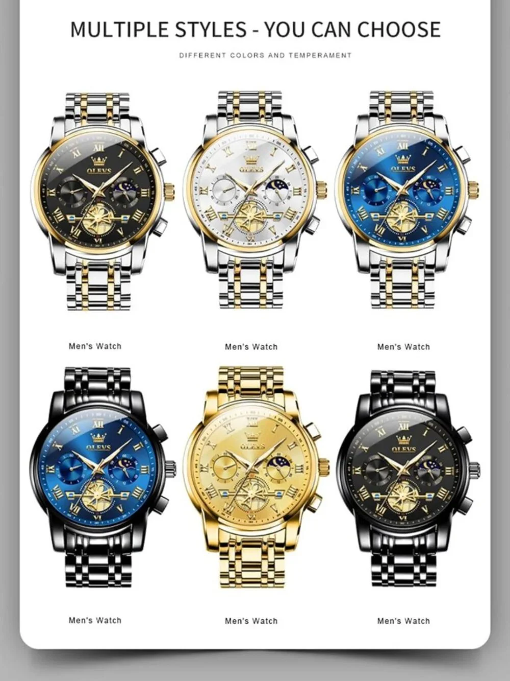 Luxury Waterproof Big Face Stainless Steel Multifunction Men's Watch - Stylish